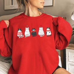 Cute Cat Christmas Sweatshirt, Cat Lover Gift For Christmas, Womens Christmas Sweatshirt, Holiday Sweatshirt, Cat Mom Sh