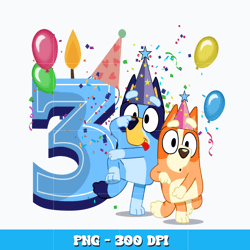Bluey bingo 3rd blue png, Bluey bingo birthday png, cartoon png, logo design png, digital file png, Instant download.