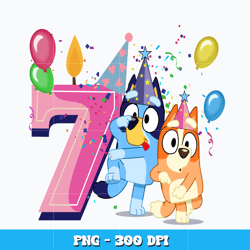 Bluey bingo 7th pink png, Bluey bingo birthday png, cartoon png, logo design png, digital file png, Instant download.