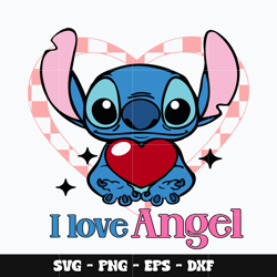 Stitch I love angel Svg, Stitch svg, Disney svg, Svg design, cartoon svg, Instant download.