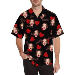 Custom Face Love Hawaiian Shirts Personalised Face Aloha Shirt For Him