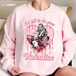 I Kill To Be Your Valentine Creepy Tshirt, Valentine Horror Characters Shirt, Valentine Matching Shirt, Gift For Her