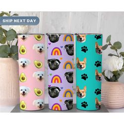 Cute Personalized Dog Emoji Photo Tumbler with Straw, Custom Dog Tumbler, Dog Lover Tumbler, Gifts for Dog Mom, Dog Trav