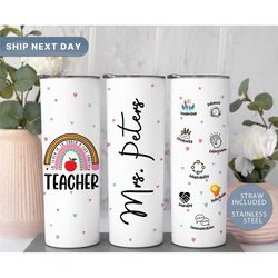 personalized teacher life tumbler  gift for school teacher  rainbow tumbler for teacher  personalized teacher tumbler  (