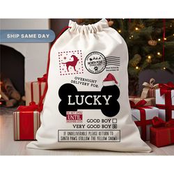 Personalized Dog Name Christmas Santa Sack, Custom Large Santa Sack, Christmas Holiday Gift Bag, (SP-11 Good)