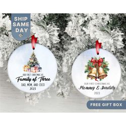 Personalized Family Ornament, Christmas Family Custom Ornament, First Together Together Keepsake Gift, (OR-84)