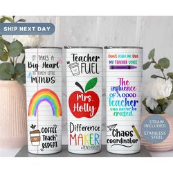 custom teacher name tumbler cup  gift for school teacher  tumbler for teacher  personalized teacher tumbler with straw