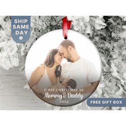 first christmas as mommy & daddy photo ornament, personalized new parents christmas ornament, new parents keepsake gift,