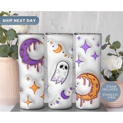 Haunted Moon Tumbler, Ghost Halloween Tumbler Cup with Straw, Spooky 20oz Travel Cup Mug, (TM-174 White)