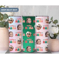 personalized mama tumblers, merry mama christmas 20 oz tumblers, custom photo tumblers for new mom, christmas gift for m