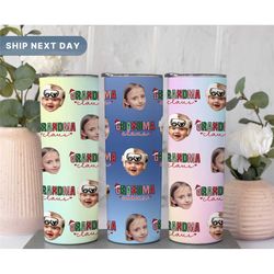 personalized grandma claus tumblers, christmas tumbler for grandma, custom photo tumblers for granny, christmas gift for