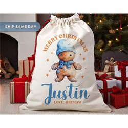 Boy Santa Sack, Christmas Bag for Presents, Kids Santa Bags with Name, Personalized Gift Bag, Custom Stocking Bags (SP-7