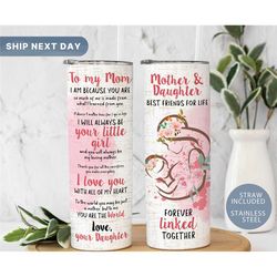 Mother and Daughter Cup, Mothers Day Mama Tumbler Mug, Tumbler for Mothers, 20oz Skinny Tumbler for Mom, Mothers Day Gif