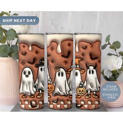 3D Ghost Tumbler, Cute Halloween Tumbler Cup with Straw, Spooky 20oz Travel Cup Mug, (TM-172 Treat)