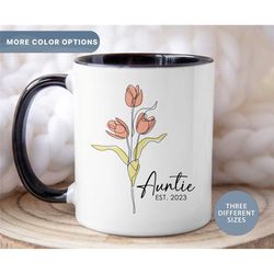 Personalized Auntie Est Mug, Cute Flower Coffee Mug, New Aunt Gift, Pregnancy Announcement Cup, Custom Gift For New Aunt