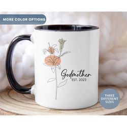 Est Godmother Mug, Custom Godmama Mug, Christening Gift, Godmother Proposal Gift, Wildflowers Godmother Coffee Cup, (Mug