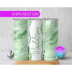 Personalized Agate Marble Tumbler with Name, Custom Marble Name Tumbler with Lid and Straw,  Bridesmaid Tumbler with Str