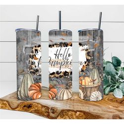 Hello Pumpkin Tumbler, Personalized Tumbler, Double Wall Insulated, Gift, Tumbler with Lid & Straw, Halloween Tumbler