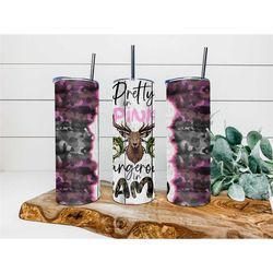 Pretty In Pink Camo Girls Tumbler, Personalized Tumbler, Double Wall Insulated, Gift, Tumbler with Lid & Straw, Custom T