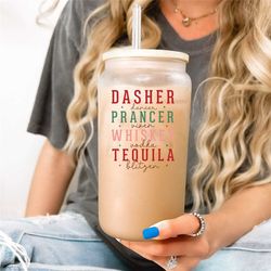 personalized christmas gifts, dasher dancer prancer vixen vodka cup, merry christmas gift, christmas beer can glass, chr
