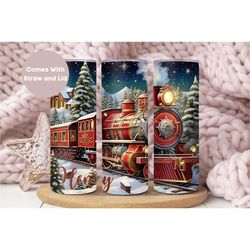 Personalized Train Christmas Tumbler, Winter Train Holiday Tumbler Cup, Custom Name Christmas Mug, Skinny Winter Scene T