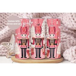 Personalized Christmas Tumbler for Girls, Custom Holiday Tumbler Cup for Her, Girly Pink Nutcracker Travel Cup, Christma