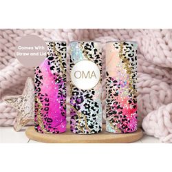 Glitter Oma Tumbler For Grandma for Mother's Day, Mothers Day Gift For Oma, Cheetah Oma Travel Cup, Pink Leopard Oma Tum