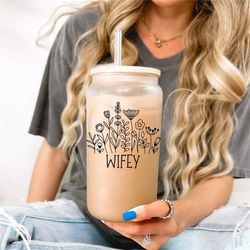Wifey Personalized Coffee Mug, Wife Frosted Cups, Wife Iced Coffee Cup, Engagement Gifts, Wife Beer Can Glass, Bridal Sh