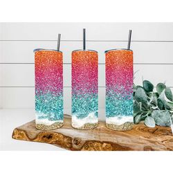 Tropical Rainbow Waves Personalized Tumbler, Personalized Tumbler, Double Wall Insulated, Gift, Tumbler with Lid & Straw