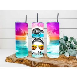 Tropical Beach Life Personalized Tumbler, Beach Tumbler, Double Wall Insulated, Gift, Tumbler with Lid & Straw, Custom T
