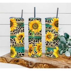 Rustic Sunflower Tumbler, Personalized Tumbler, Double Wall Insulated, Gift, Tumbler with Lid & Straw, Custom Tumbler