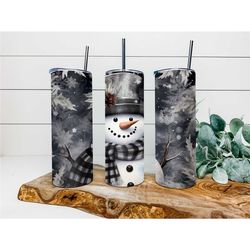 Midnight Snowman Christmas Personalized Tumbler, Personalized Tumbler, Christmas Gift Tumbler, Tumbler with Lid & Straw,