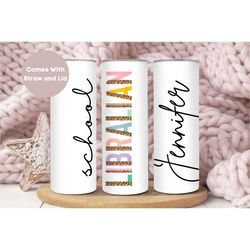 Personalized School Librarian Tumbler, Custom Librarian Tumbler Cup, Librarian Gift, Cheetah Librarian 20 Oz Travel Cup,