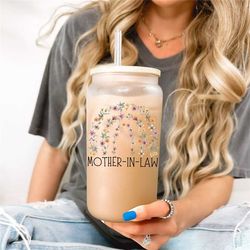 Mother In Law Rainbow Gifts, Mom In Law Personalized Cups, Mother In Law Iced Coffee Cup, Mother In Law Rainbow Glass, M