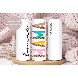 Personalized Bonus Mama Tumbler for Mom for Mothers Day, Custom Step Mom Cup from Kids, Pastel Cheetah Foster Mom Travel