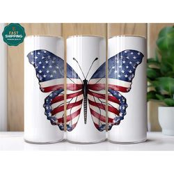 American Flag Butterfly Tumbler, Patriotic Butterfly Tumbler Cup, Cute American Flag Tumbler, Butterfly Tumbler Cup, Pat
