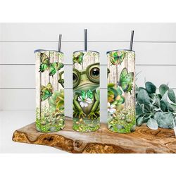 Cute Little Green Frog Personalized Tumbler, Personalized Tumbler, Double Wall Insulated, Gift, Tumbler with Lid & Straw