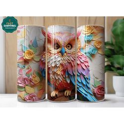 Floral Owl Tumbler with Straw And Lid, Cute Owl Tumbler Cup Gift for Women, Floral Tumbler Gift for Owl Lover, 3D Owl Fl