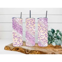 Wild Purple Faux Marble Glitter Cheetah Tumbler, Personalized Tumbler, Double Wall Insulated, Gift, Tumbler with Lid & S