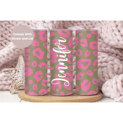 Personalized Pink Cheetah Tumbler, Cute Custom Cheetah To Go Cup Birthday Gift For Her, Pastel Leopard Tumbler Cup, Leop