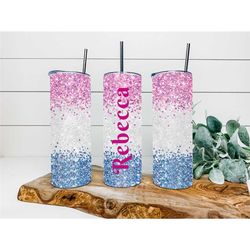 Rainbow Trio Falls Faux Alcohol Tumbler, Personalized Tumbler, Double Wall Insulated, Gift, Tumbler with Lid & Straw, Cu