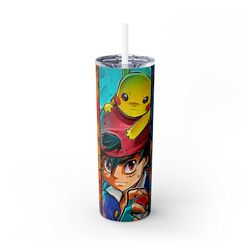 Pokeman tumbler gifts for kids, Birthday Gifts, Travel Mug for Friend, Cute Pokemon Cup Skinny Tumbler with Straw, 20oz