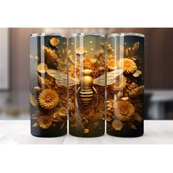 3D Bee Honeycomb 20 Oz Skinny Tumbler | Bees On Flowers | Bee Lover Gift | 3d Flower Tumbler With Straw