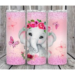 20 or 30oz Skinny Tumbler | Valentine | Elephant | Pink | Cute  | Valentines day | Skinny | Straight | Lid with Straw |