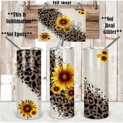 20 or 30oz Skinny Tumbler, Sunflower, Cheetah, White Wood, Sublimation, Skinny, Straight, Lid with Straw, Double Walled