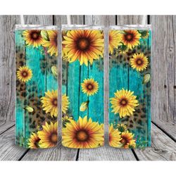 20 or 30oz Skinny Tumbler, Sunflower, Leopard, Tea Wood, Sublimation, Skinny, Straight, Lid with Straw, Double Walled
