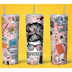 20 or 30oz Skinny Tumbler | Office Life | School | Messy Bun | Cute | Pink | Skinny | Straight | Lid with Straw | Double