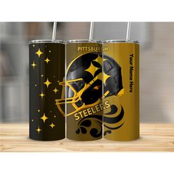 Steelers Tumbler 20oz Tumbler with Straw Football Tumbler Cup Football Team Cup Football Mom Gift Travel Cup AI-Generate