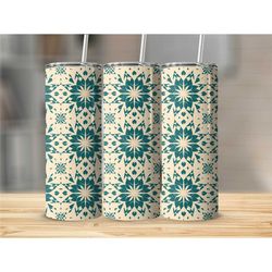boho chic floral tumbler, insulated stainless steel travel mug, geometric patterned coffee cup, unique gift for her, tre