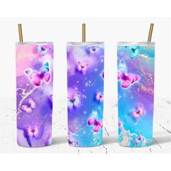 20oz or 30oz Skinny Tumbler | Skinny | Tumbler | Butterflies | Purple and Blue | Marble | Double Walled | Lid with Straw